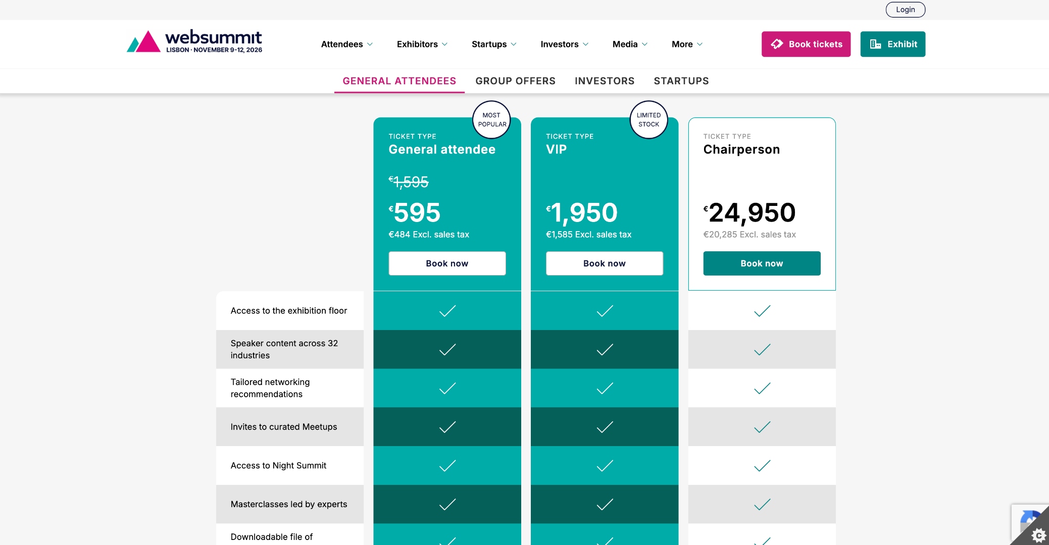 Web Summit tickets page