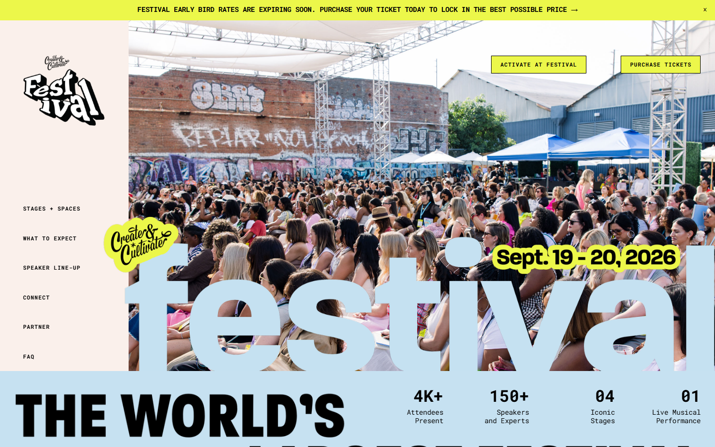 Create & Cultivate festival sell page