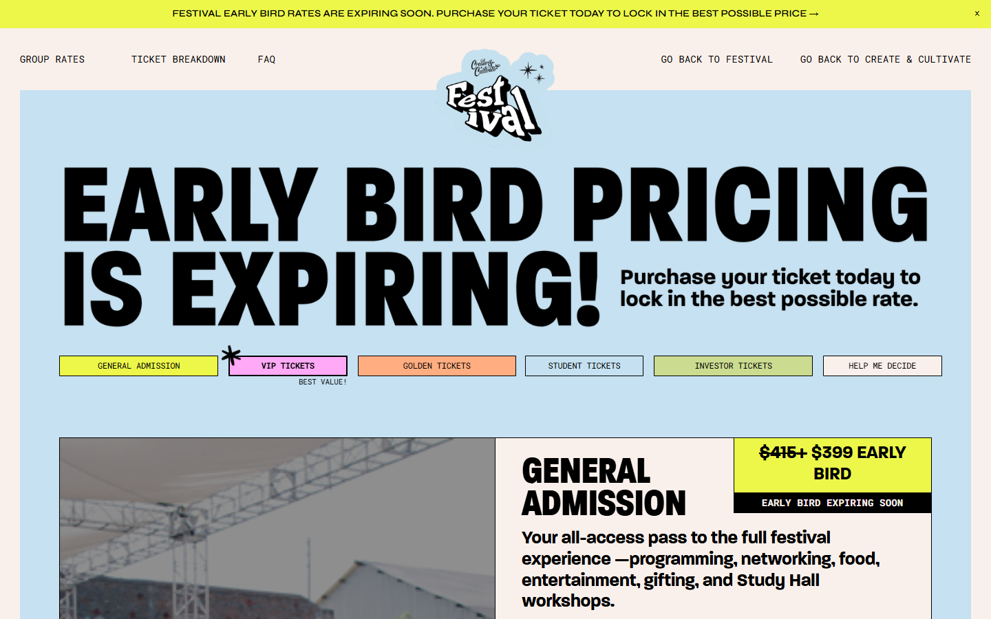 Create & Cultivate ticket page