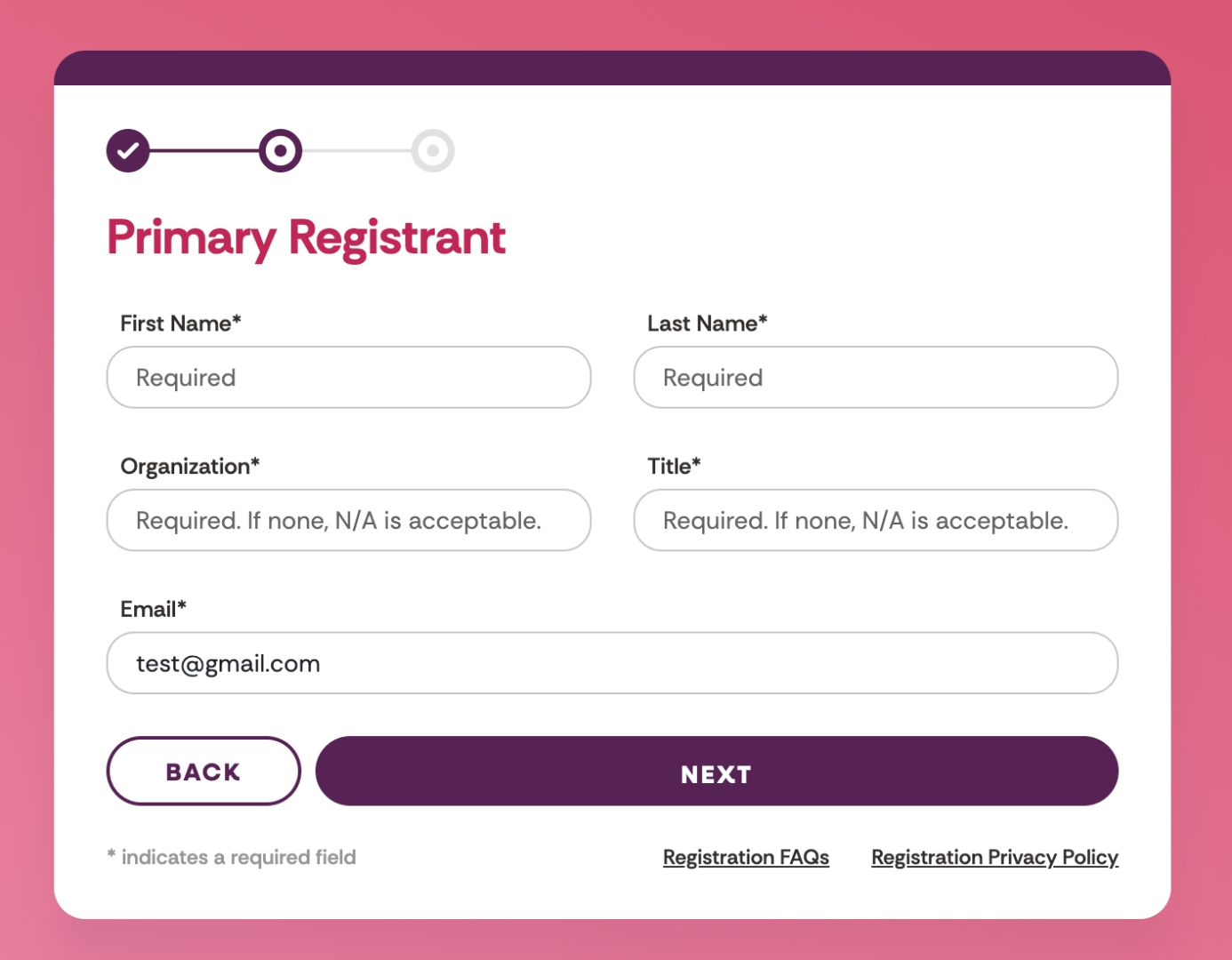 Current Step 2: primary registrant