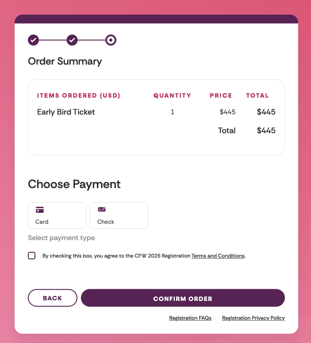 Current Step 3: order summary and payment
